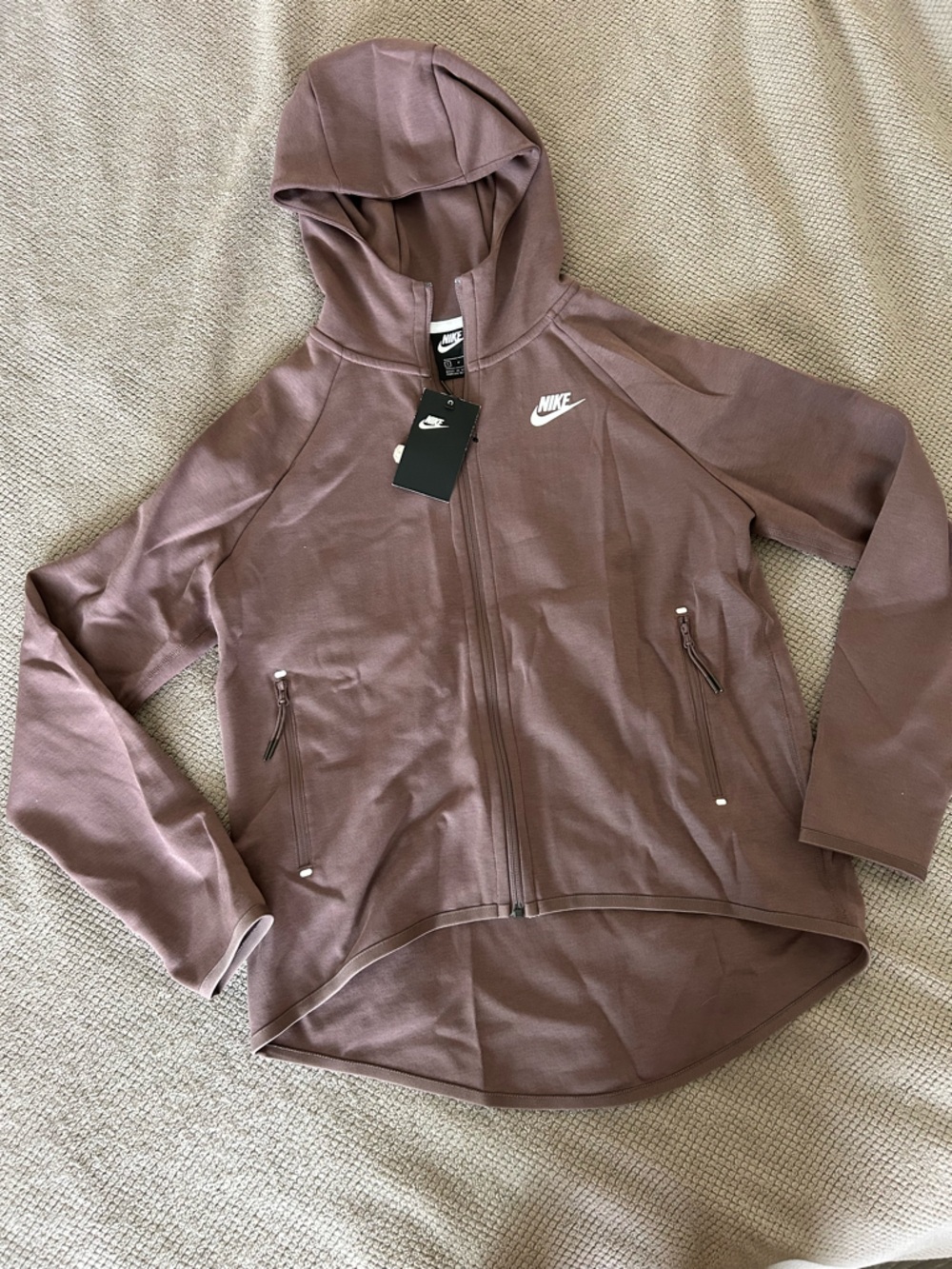 Nike Women's Zip Hoodie in Taupe with White Logo